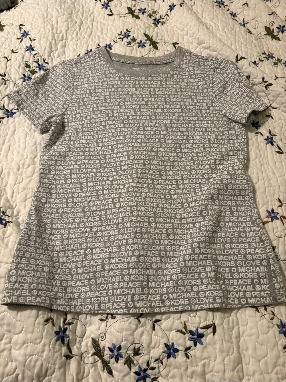 Michael Kors Gray and White Logo Short Sleeve Tee
